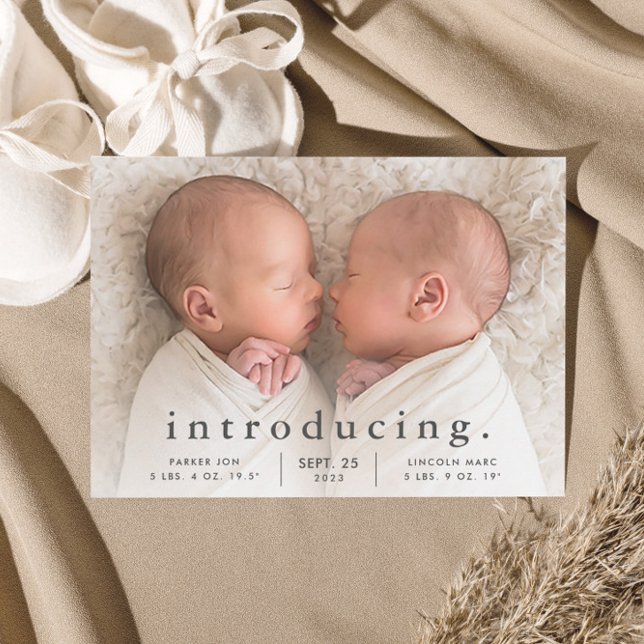 Simple Minimal Twin Photo Birth Announcement (Creator Uploaded)