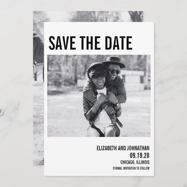 Simple Minimal Typography Photo Save The Date Card (Front/Back)