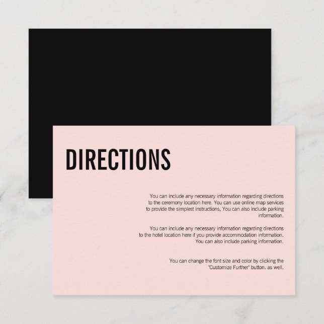 Simple Minimal Typography Wedding Directions Card (Front/Back)
