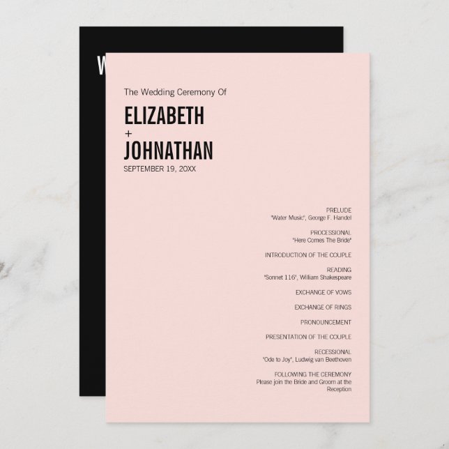 Simple & Minimal Typography Wedding Program Card (Front/Back)