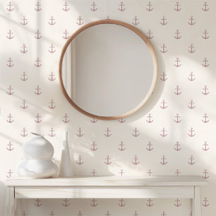 Simple Minimal Watercolor Anchors Nautical Pink Wallpaper