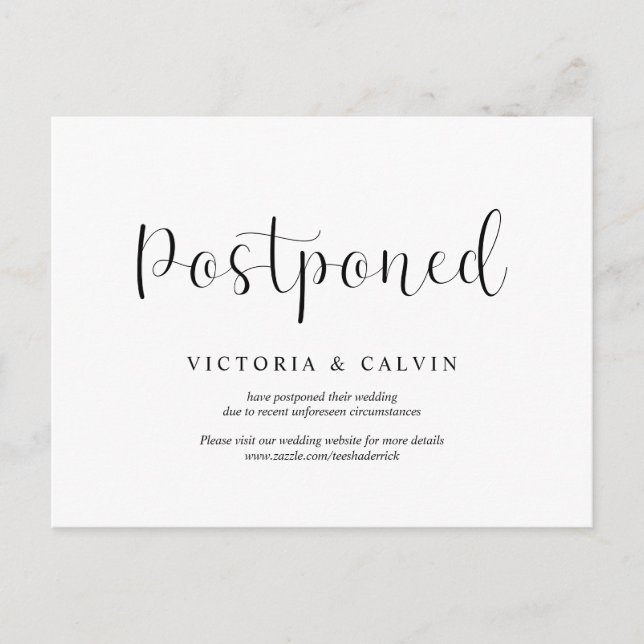 Simple Minimal, Wedding invitation Postponed Postcard (Front)