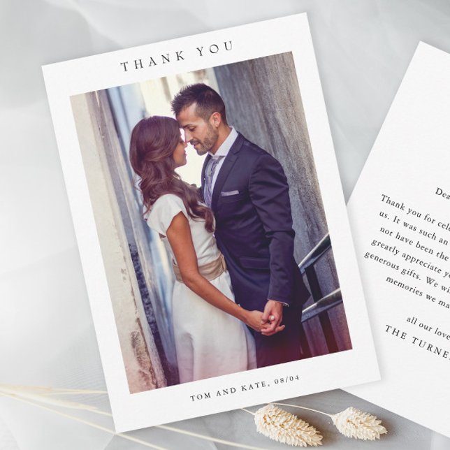 Simple Minimal Wedding Photo  Thank You Card (Simple Wedding Photo Thank You Card with Wedding Monogram on the back.)