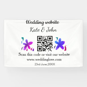 Simple minimal wedding website Q R code add name y Banner