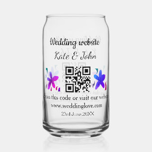 Simple minimal wedding website Q R code add name y Can Glass