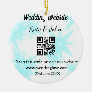Simple minimal wedding website Q R code add name y Ceramic Tree Decoration