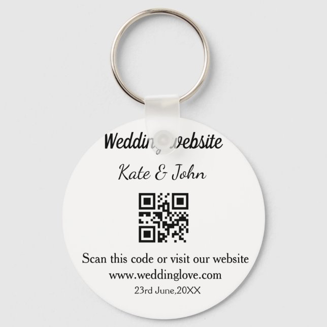 Simple minimal wedding website Q R code add name y Key Ring (Front)