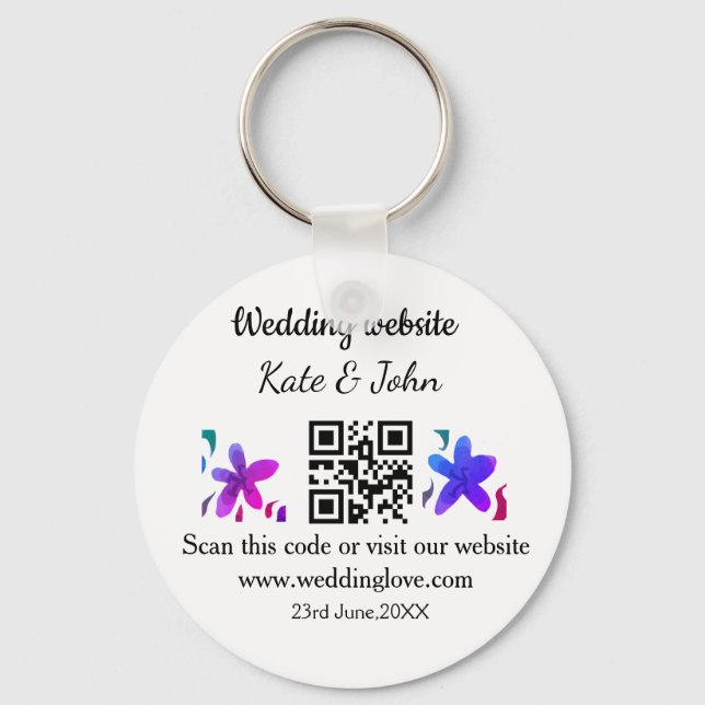 Simple minimal wedding website Q R code add name y Key Ring (Front)