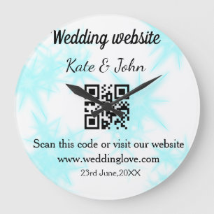 Simple minimal wedding website Q R code add name y Large Clock
