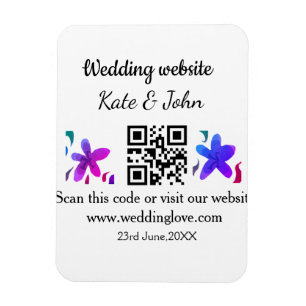 Simple minimal wedding website Q R code add name y Magnet