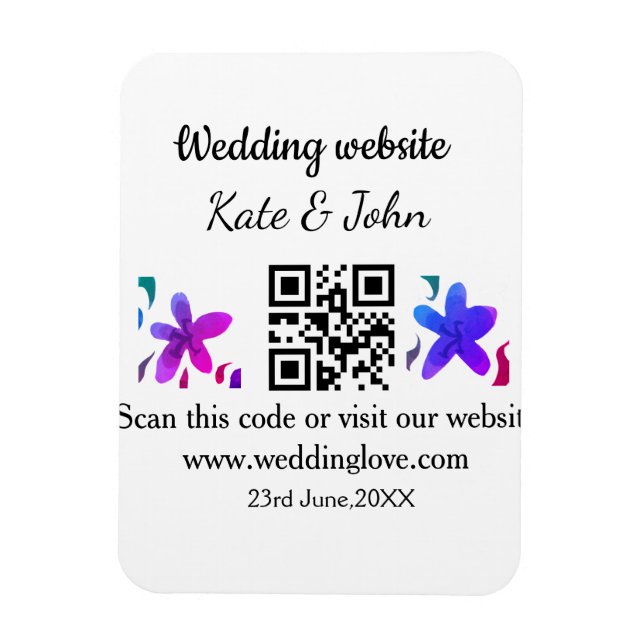 Simple minimal wedding website Q R code add name y Magnet (Vertical)