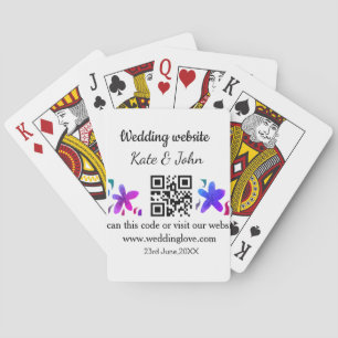 Simple minimal wedding website Q R code add name y Playing Cards