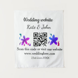 Simple minimal wedding website Q R code add name y Tapestry