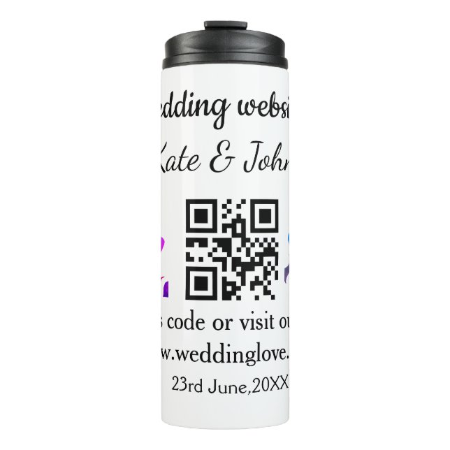 Simple minimal wedding website Q R code add name y Thermal Tumbler (Front)