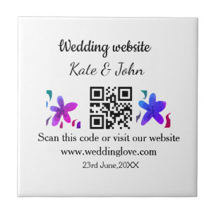 Simple minimal wedding website Q R code add name y Tile