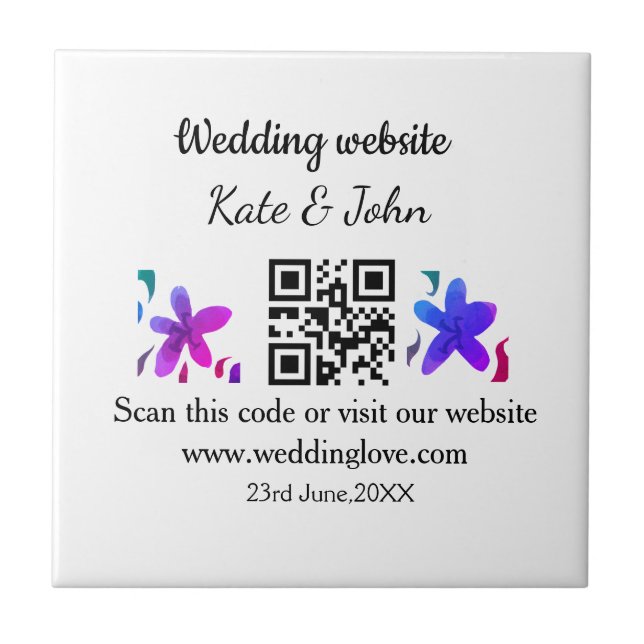 Simple minimal wedding website Q R code add name y Tile (Front)