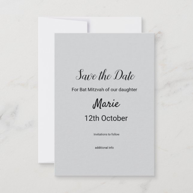 simple minimal white black classic edi bat mitzvah save the date (Front)