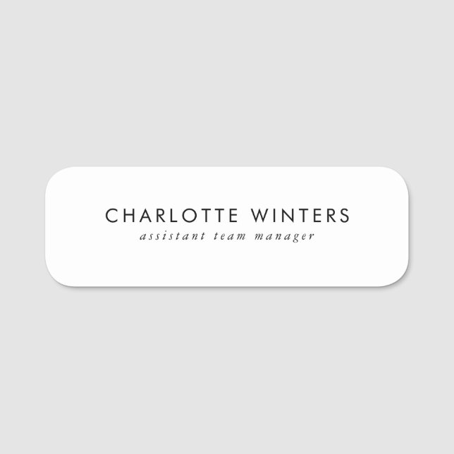 Simple Minimal White Modern Professional Employee Name Tag (Front)
