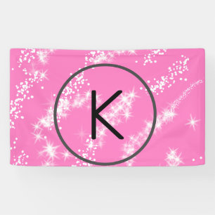 simple minimal white monogram pink glitter waterco banner