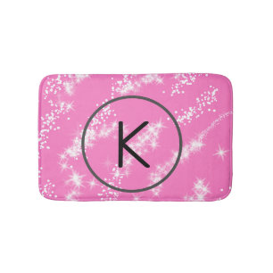 simple minimal white monogram pink glitter waterco bath mat