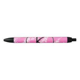 simple minimal white monogram pink glitter waterco black ink pen
