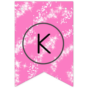 simple minimal white monogram pink glitter waterco bunting