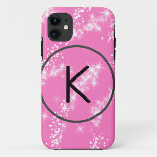 simple minimal white monogram pink glitter waterco Case-Mate iPhone case