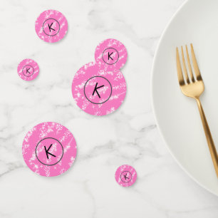 simple minimal white monogram pink glitter waterco confetti