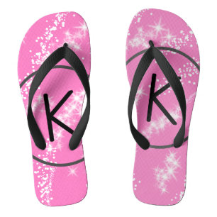 simple minimal white monogram pink glitter waterco jandals