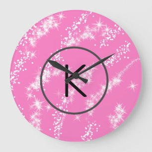 simple minimal white monogram pink glitter waterco large clock