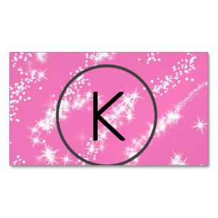 simple minimal white monogram pink glitter waterco magnetic business card
