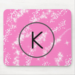 simple minimal white monogram pink glitter waterco mouse pad