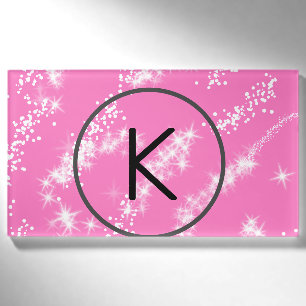 simple minimal white monogram pink glitter waterco name tag