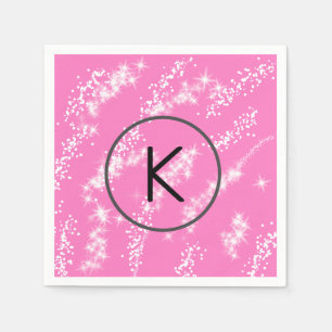simple minimal white monogram pink glitter waterco napkin