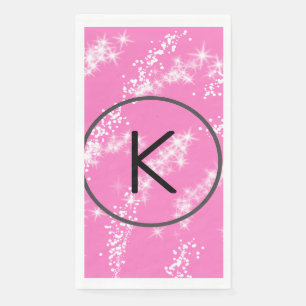 simple minimal white monogram pink glitter waterco napkin