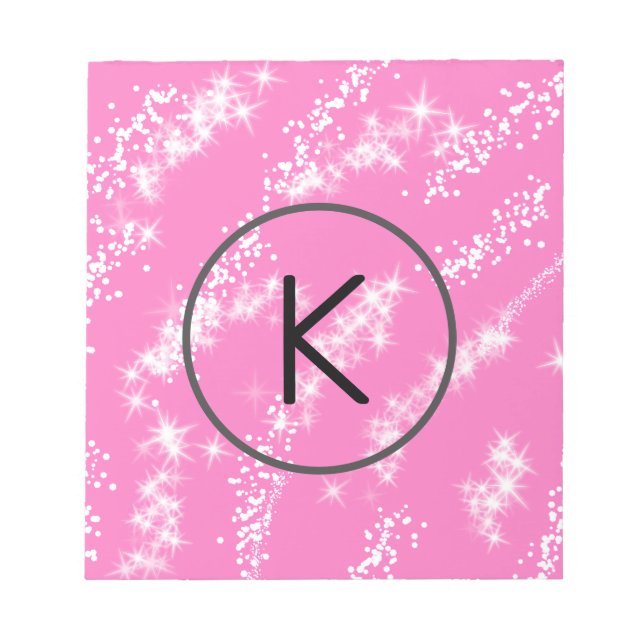 simple minimal white monogram pink glitter waterco notepad (Front)