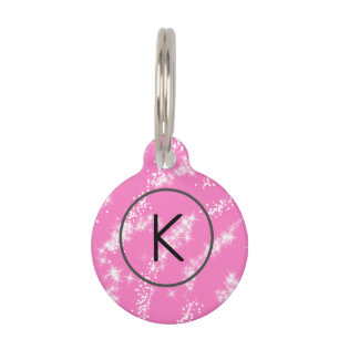 simple minimal white monogram pink glitter waterco pet tag