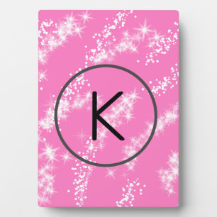 simple minimal white monogram pink glitter waterco plaque