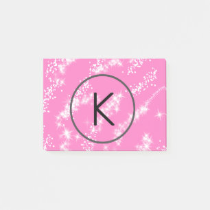 simple minimal white monogram pink glitter waterco post-it notes