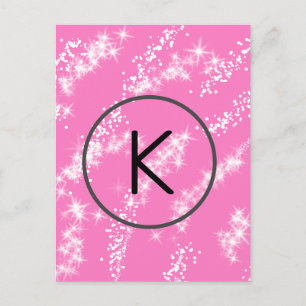 simple minimal white monogram pink glitter waterco postcard