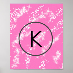 simple minimal white monogram pink glitter waterco poster