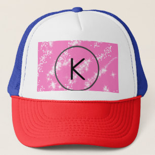 simple minimal white monogram pink glitter waterco trucker hat