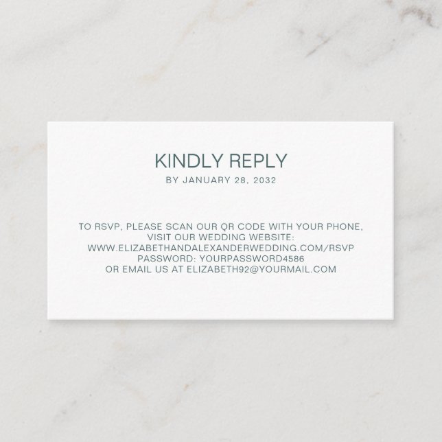 Simple minimal white QR Code online RSVP Enclosure Card (Front)