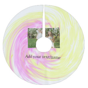 Simple minimal yellow pink sparkle add photo glitt brushed polyester tree skirt