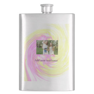 Simple minimal yellow pink sparkle add photo glitt hip flask