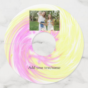 Simple minimal yellow pink sparkle add photo glitt wine glass tag
