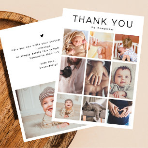 Simple Minimalist 10 Photo Collage New Baby Thank You Card
