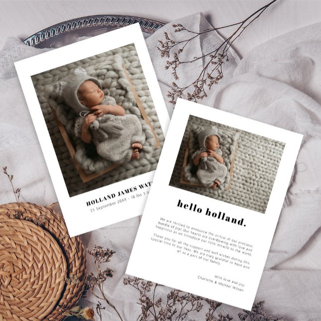 Simple Minimalist 2 Photo Baby Birth Announcement (Creator Uploaded)