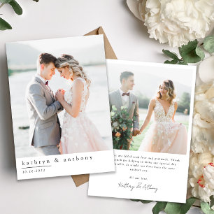 Simple Minimalist 2 Photo Wedding Thank You Card