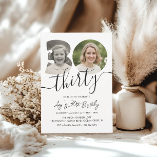 Simple Minimalist 30th Birthday Photo Invitation